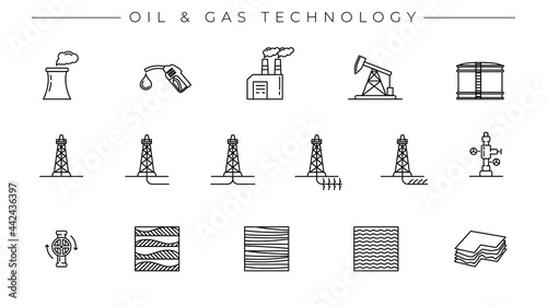 Oil and Gas Technology concept line style vector icons set photo