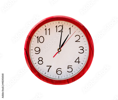 Old dirty wall clock, Isolated on white background. Object with clipping path.