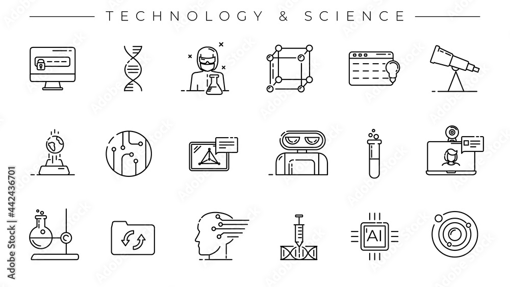 Fototapeta premium Technology and Science concept line style vector icons set.