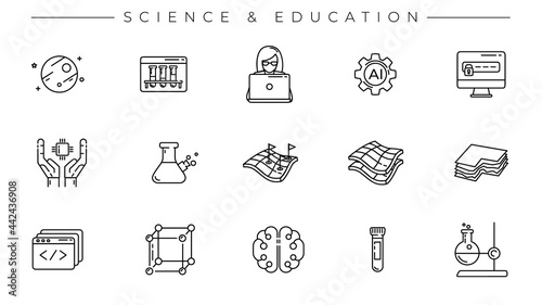 Science and Education concept line style vector icons set.