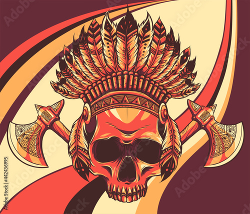 Vector illustration of Indian skull and tomahawk