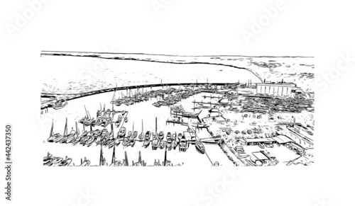 Building view with landmark of Hervey Bay is the 
city in Australia. Hand drawn sketch illustration in vector.