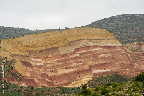 Kaolin and clay mining using mine benches with berms and slopes in Spain.