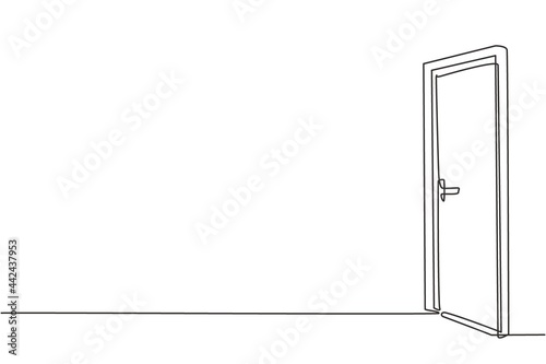 Single continuous line drawing customer's door. E-shop. E-commerce. Online shopping. Online delivery service. Fast delivery parcel concept. Dynamic one line draw graphic design vector illustration