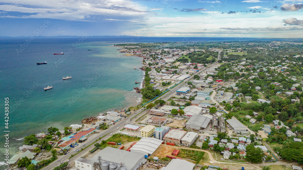 Aerial view of the industrial part of Honiara town, Solomon Islands.