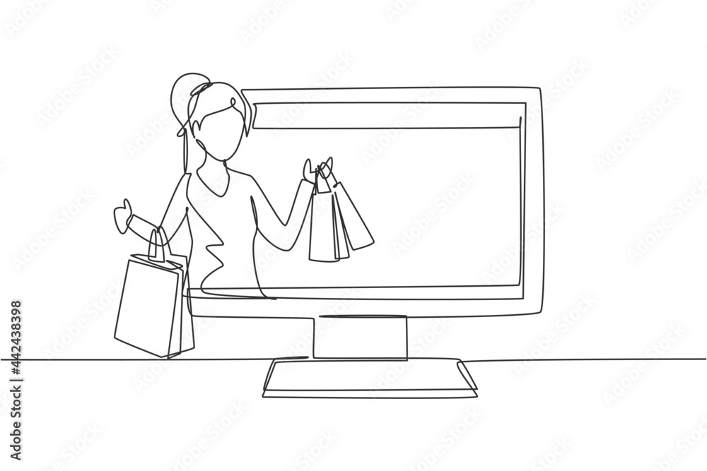 Continuous one line drawing young woman 