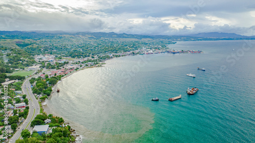 Aerial view of Honiara harbour and port. photo