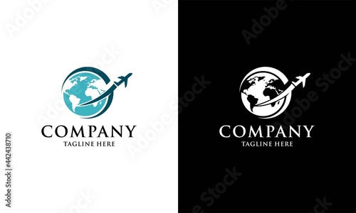 letter G with airplane and globe logo vector template. Suitable for travel labels, tourism, travel posters, airline advertising, airway identity and technology transportation