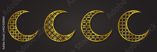 islamic moon ornament golden luxury, arabesque pattern, set collection design vector