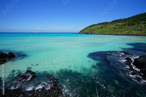 a beautiful seaside landscape with clear water  scenery around hamdeok beach