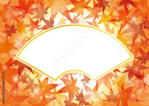 扇型のフレームと紅葉の秋イメージ背景