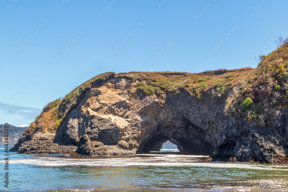 Scenic coastal landscape and rock formations on Portuguese Beach in Mendocino Headlands State Park, California