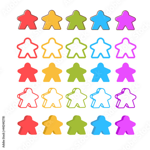 Multicolor meeple vector illustration set. Symbol of family board games.  photo