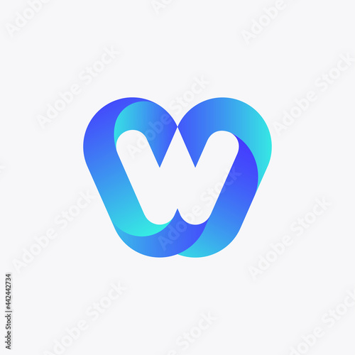 Playful and youthful logo of the letter W in fresh blue gradations. The logo looks fun, fresh, futurictic, modern and techy. Logos are suitable for media, technology company, etc. photo