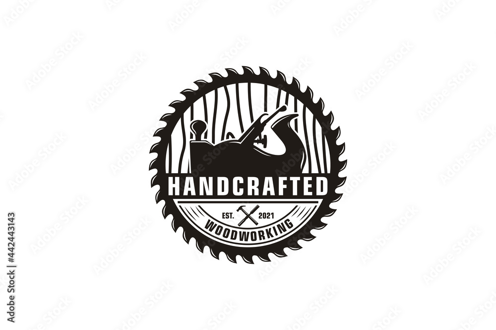 Retro Vintage Woodworking Logo design with Fore Plane / Jack Plane