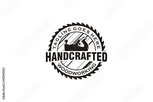 Retro Vintage Woodworking Logo design with Fore Plane / Jack Plane