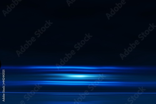 Glow blue light effect on dark blue background. 3D rendering.