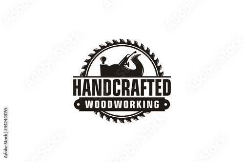 Retro Vintage Woodworking Logo design with Fore Plane / Jack Plane
