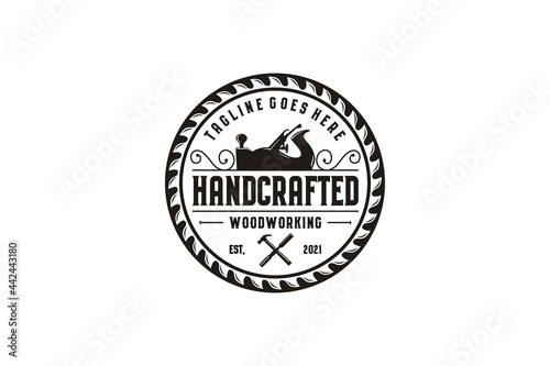 Retro Vintage Woodworking Logo design with Fore Plane / Jack Plane