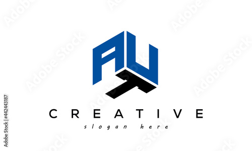 AUT letters creative logo with hexagon