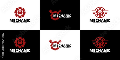collection, repair logo, motorcycle and car repair shop