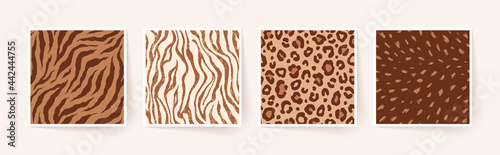 Set of animal monochrome seamless patterns. Vector animal skin prints. Fashion stylish organic textures.