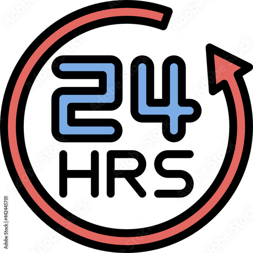 open 24 hrs color outline icon
