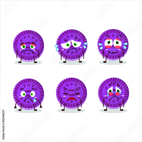 Grapes biscuit cartoon character with sad expression. Vector illustration