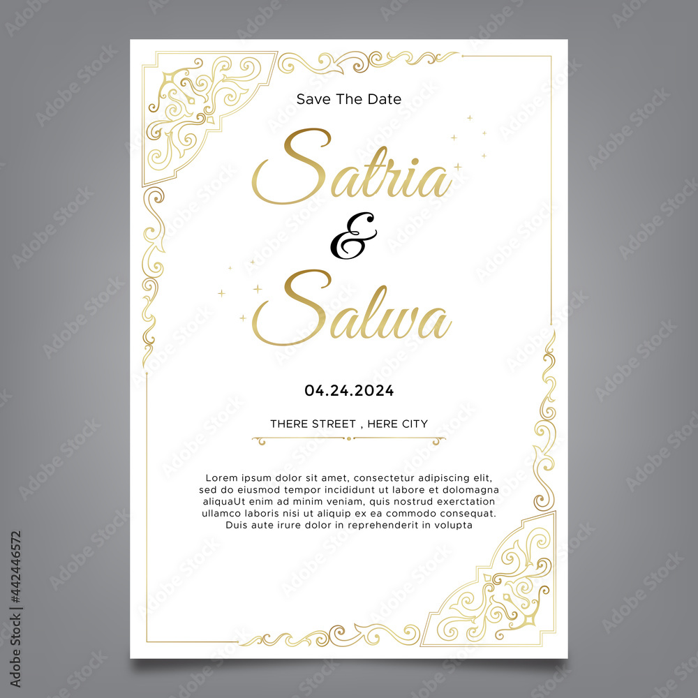 gold ornament theme wedding invitation template