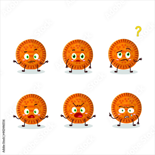 Cartoon character of orange biscuit with what expression. Vector illustration