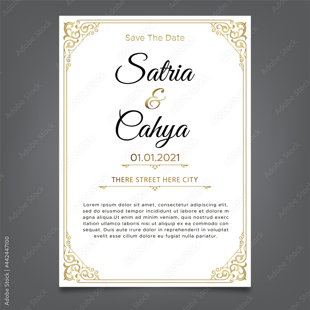 gold ornament theme wedding invitation template