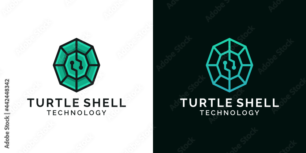 Fototapeta premium Turtle shell technologi logo design illustration