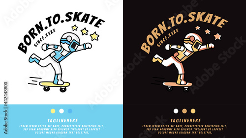 astronaut playing skateboard in hype style. illustration for t shirt, poster, logo, sticker, or apparel merchandise.
