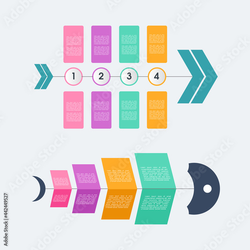 Flat fishbone concept step infographic template design
