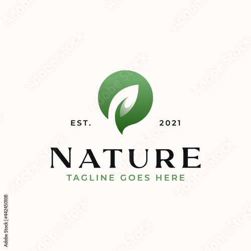 Leaf Green Gradient, Nature Logo Template Isolated in White Background
