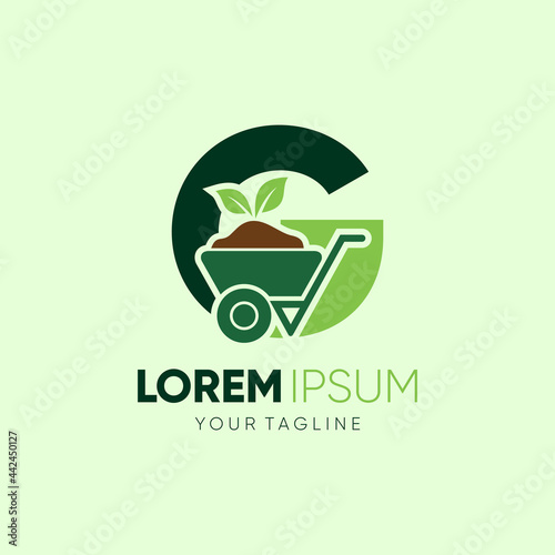 Initial Letter G Wheelbarrow Gardening Logo Design Vector Graphic Icon Emblem Illustration