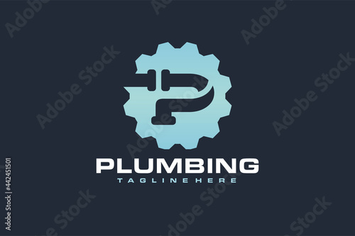 letter P pipe gear logo