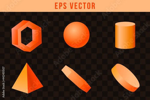 3D Shapes set eps vector orange colour glow sun shape object