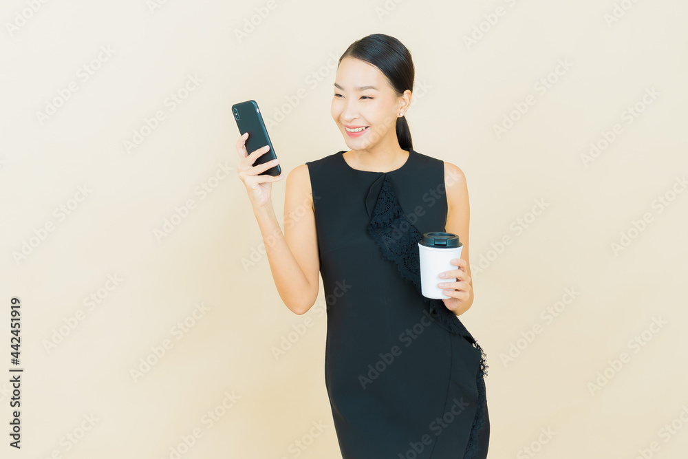Portrait beautiful young asian woman smile with smart mobile phone Portrait beautiful young asian woman smile with smart mobile phone