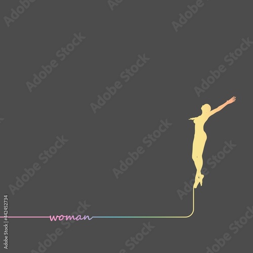 Happy free woman jumping and flying concept sketch.