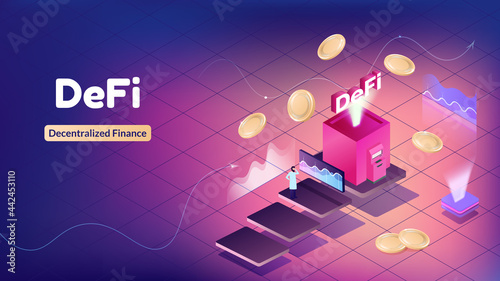 Vector illustration DeFi banner ecosystem for website or news. Cryptocurrency is rising in price. Decentralized Finance