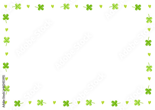 Cute clover and heart decoration frame isolated on white background.