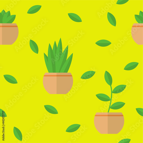 Seamless Pattern potted plants with green leaf
