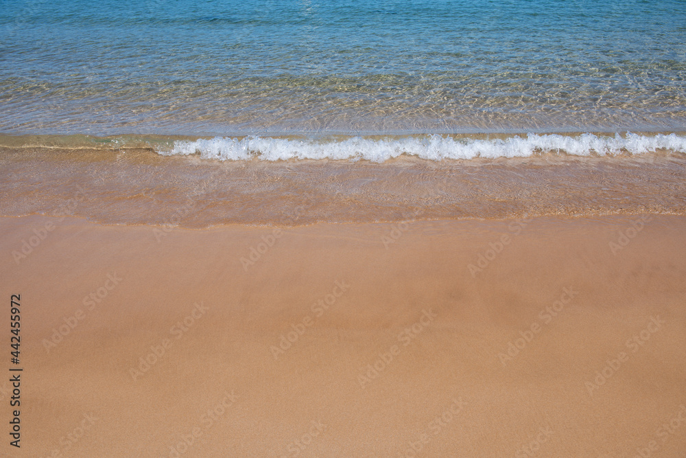 Beach and tropical sea and golden sand. Nature ocean landscape background.