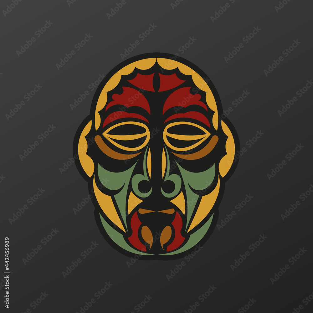 Naklejka premium Polynesia totem mask in baroque color. Luxurious pattern with lace motifs. Isolated. Vector illustration