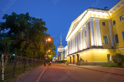 The ancient building of the Admiralty in the night illumination on a July night. Saint Petersburg © sikaraha