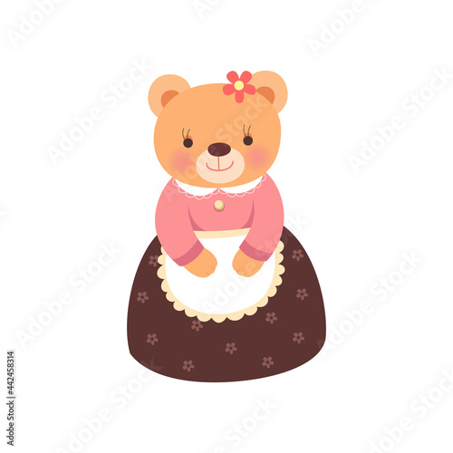 Cute mommy bear in dress clothes on white background.