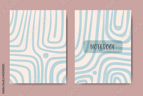 Personal diary template set, with abstract boho illustration background. Vector design suitable for notebooks, books, diaries, catalogs, etc. A5 size