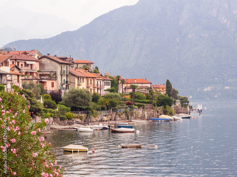 Lake Como,Italy: the beautiful views of an ancient village overlooking the lake at dusk