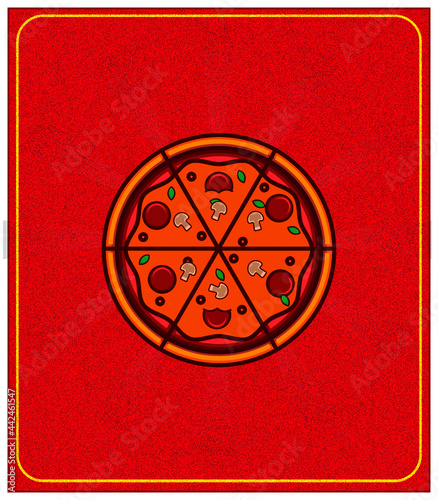 image of pizza on a red background for sale in restaurants and online